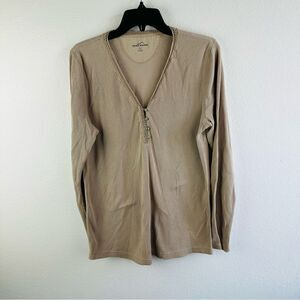 Eddie Bauer Tan Long Sleeve Thermal Henley Top Women’s Size XL